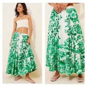 Anthropologie Maeve The Jacie Poplin Printed Midi Full Skirt XL